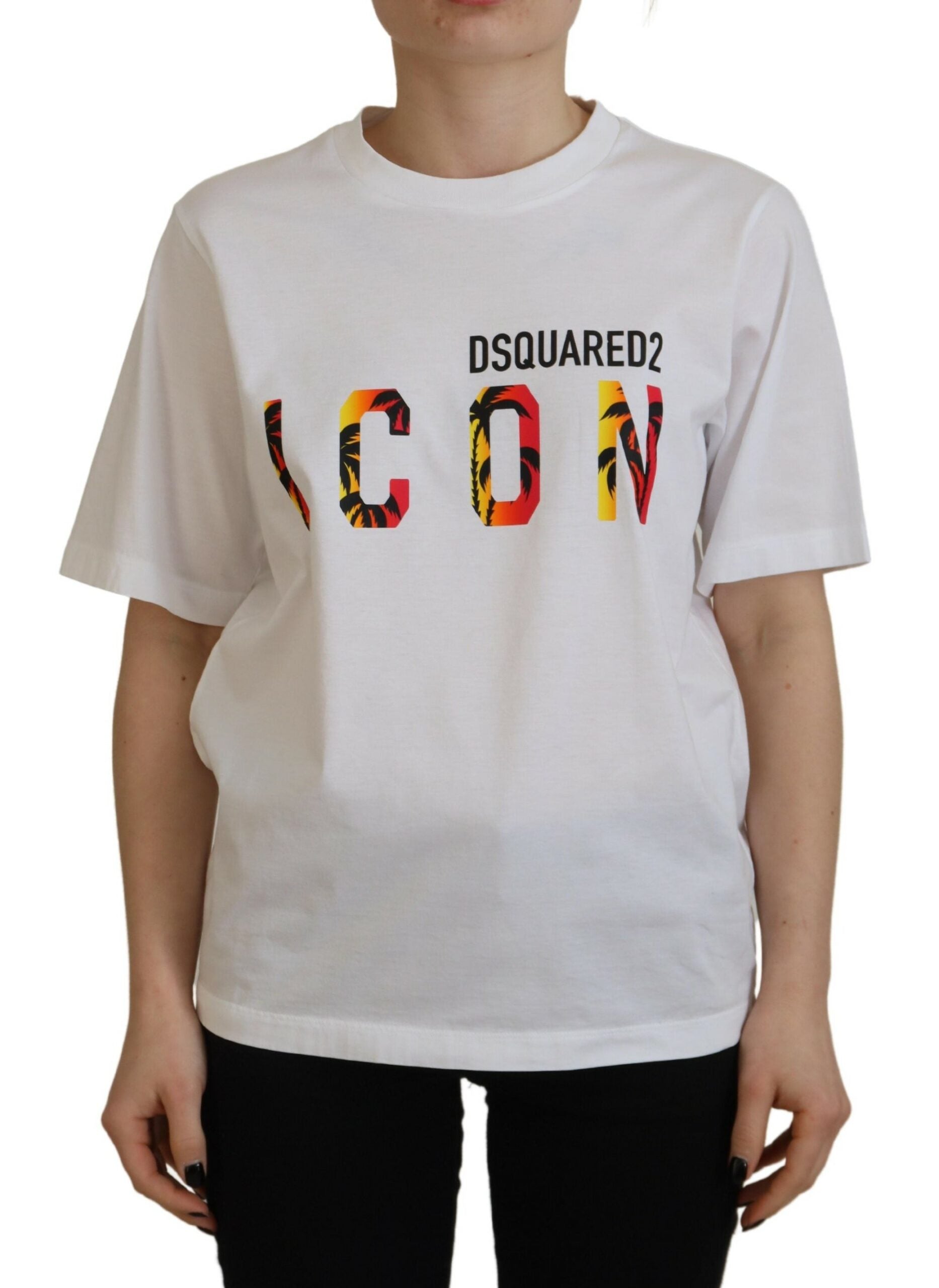 Dsquared² Beyaz Pamuklu Parlak Simge Doğu Tişörtü Yuvarlak Yaka Tişört